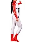 Zentai Costume Wetlook Unitard Skinsuit Shiny Metallic White with Red Unisex Catsuit Second Skin Clothing Party Costume