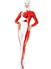 Lycra Spandex Morph Zentai White Unisex Catsuit Second Skin Clothing Party Costume with Red Zentai Costume Wetlook Unitard Skinsuit Shiny Metallic Pattern