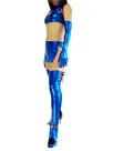 Second Skin Blue Zentai Costume Wetlook Shiny Metallic Sexy Four-set Costume Second Skin Blue Zentai Costume Wetlook Shiny Metallic Sexy Four-set Costume