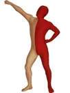 Red and Flesh Color Split Halloween Holiday Cosplay Unisex Lycra Spandex Skinsuit Morph Second Skin Zentai Second Skin Suit