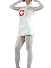 Role-playing White Red Wetlook PVC Nurse Catsuit Second-skin Clothing Wetlook PVC Dress