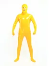 Latex Look Yellow Unisex Open Eyes Open Mouth Skinsuit Wetlook Unitard PVC Catsuit Zentai Second-skin Clothing