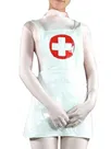 Role-playing White Red Wetlook PVC Nurse Catsuit Second-skin Clothing Wetlook PVC Dress