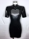 Second Skin Natural Latex Heart-shaped Grid Short Sleeves High Stretch Wet Look Shiny Black Wrap Hips Latex Dress Second Skin Natural Latex Heart-shaped Grid Short Sleeves High Stretch Wet Look Shiny Black Wrap Hips Latex Dress