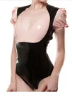 Second Skin Fetish Clothing One-piece Tight Cross-dresser Color-block Latex Puff Sleeve Bodysuit Second Skin Fetish Clothing One-piece Tight Cross-dresser Color-block Latex Puff Sleeve Bodysuit