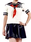 Latex Sailor Suit with Skirt Shorts Japanese JK Uniform Second Skin Latex Clothing with Red Scarf
