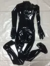Black Fetish Latex Catsuit Back Zip Toe Socks Rubber Bodysuits Second Skin Full Body Catsuit with Five Finger Socks 3D Breast