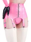 Custom-made Pink Sexy Mini Latex Skirts Garters Front Zippers Second Skin Bottoms without Stockings