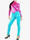 Wet Look Shiny Pink Sky Blue Wetlook PVC Catsuit Zentai Second-skin Clothing