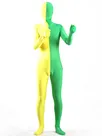 Color-block Yellow Green Split Second Skin Full Body Lycra Spandex Zentai Catsuit Skinsuit