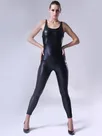 Women Black Sleeveless Wet Look Zentai Shiny Metallic Catsuit Second-skin Clothing