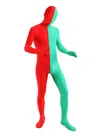 Red Green Split Costume Lycra Spandex Second Skin Full Body Zentai Catsuit Skinsuit