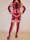 Women Pink Human Skeleton Lycra Spandex Catsuit Second-skin Clothing (Dress Gloves Stocking)