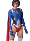 Second Skin Women Supergirl Hero Costume with Cape and Blindfold Cosplay Zentai Skinsuit Leotard