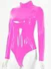 Second Skin Women Long Sleeve Bodysuit Wrap Sexy Wetlook Leotard PVC Bodysuits