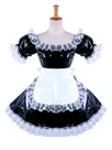 Second Skin Lolita Wetlook PVC French Maid Dresses Lockable Sissy Dress with Apron