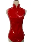 Second Skin Red Black Latex Look Bodycon Bodysuit Zipper Wetlook Leotard PVC Jumpsuit
