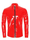 Second Skin Male Wet Look Shiny Metallic T-shirt Coat Wet Look Zipper Shirts Second Skin Male Wet Look Shiny Metallic T-shirt Coat Wet Look Zipper Shirts