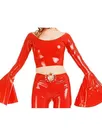 Second Skin Women O-neck Tops Long Flared Sleeve Shirt Wetlook PVC Short Coats