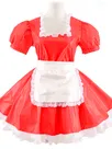Second Skin French Maid Dress Lace Square Neck Sissy Wetlook PVC Lolita Dresses with Apron