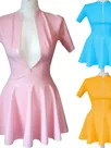 Second Skin Short Sleeve A-line Dress Women Sexy Stand Neck Mini Dresses Club Casual Dress