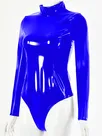 Second Skin Women Long Sleeve Bodysuit Wrap Sexy Wetlook Leotard PVC Bodysuits