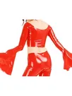Second Skin Women O-neck Tops Long Flared Sleeve Shirt Wetlook PVC Short Coats