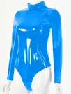 Second Skin Women Long Sleeve Bodysuit Wrap Sexy Wetlook Leotard PVC Bodysuits