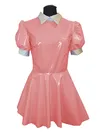 Second Skin Wetlook PVC Lolita Mini Dress Puff Sleeves a Line Dress Miad Dress