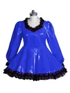 Second Skin Sissy Dress Wetlook PVC Dresses Lockable Maid Long Sleeve Lace Trimming Lolita Dress