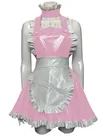 Second Skin Latex Look Maid Kitchen Cooking Dress Cosplay Ruffled Princess Wetlook PVC Dress with Apron