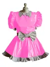 Second Skin Women Lapel Collar Mini Dress Sexy Puff Short Sleeve Maid Dresses with White Bow