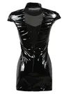 Second Skin Black Gothic Mesh Punk Fetish Front Zipper Slim Wetlook PVC Dress