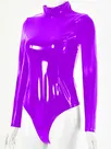 Second Skin Women Long Sleeve Bodysuit Wrap Sexy Wetlook Leotard PVC Bodysuits