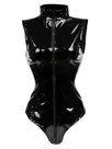 Second Skin Red Black Latex Look Bodycon Bodysuit Zipper Wetlook Leotard PVC Jumpsuit