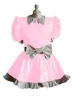 Second Skin Women Lapel Collar Mini Dress Sexy Puff Short Sleeve Maid Dresses with White Bow