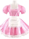 Second Skin French Maid Dress Lace Square Neck Sissy Wetlook PVC Lolita Dresses with Apron