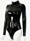 Second Skin Women Long Sleeve Bodysuit Wrap Sexy Wetlook Leotard PVC Bodysuits