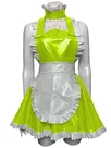 Second Skin Latex Look Maid Kitchen Cooking Dress Cosplay Ruffled Princess Wetlook PVC Dress with Apron