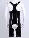 Second Skin Men Sissy Open Crotch Crotchless Bodysuit Wetlook Leotard Teddy Zipper Wet Look Shiny Wetlook Leotard PVC