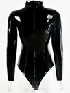 Second Skin Women Long Sleeve Bodysuit Wrap Sexy Wetlook Leotard PVC Bodysuits