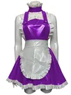 Second Skin Latex Look Maid Kitchen Cooking Dress Cosplay Ruffled Princess Wetlook PVC Dress with Apron
