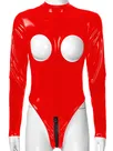 Second Skin Long Sleeveless Open Chest Stretch Bodycon Wetlook Leotard PVC Bodysuit