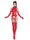 Womens Skinsuit Wetlook Unitard Skinsuit Wetlook PVC Rompers Catsuit Zentai Second-skin Clothing Thong with Garter Belt Hair Clasp Stockings Set Fetish Catsuit Zentai Second-skin Clothing
