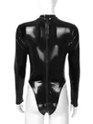Second Skin Long Sleeveless Open Chest Stretch Bodycon Wetlook Leotard PVC Bodysuit