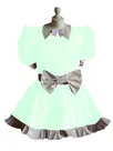 Second Skin Maid Puff Short Sleeve Dress White Bowknot Uniform Wetlook PVC Patchwork Dress Second Skin Maid Puff Short Sleeve Dress White Bowknot Uniform Wetlook PVC Patchwork Dress