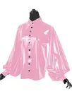 Second Skin Women Lapel Collar Blouse Wet Look Shiny Wetlook PVC Front Button Shirt Loose Puff Sleeve Shirts Second Skin Women Lapel Collar Blouse Wet Look Shiny Wetlook PVC Front Button Shirt Loose Puff Sleeve Shirts