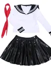 Second Skin White Schoolgirl Wetlook PVC Uniform Japanese Class Navy Sailor Students Dress