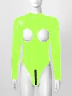 Second Skin Long Sleeveless Open Chest Stretch Bodycon Wetlook Leotard PVC Bodysuit