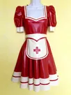 Second Skin Red Short Sleeve Natural Latex Dress Nurse Cosplay with Apron Second Skin Red Short Sleeve Natural Latex Dress Nurse Cosplay with Apron